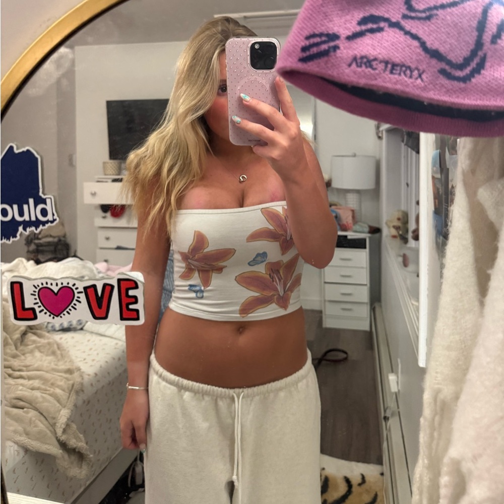 Edikted White Floral Strapless Crop Top
